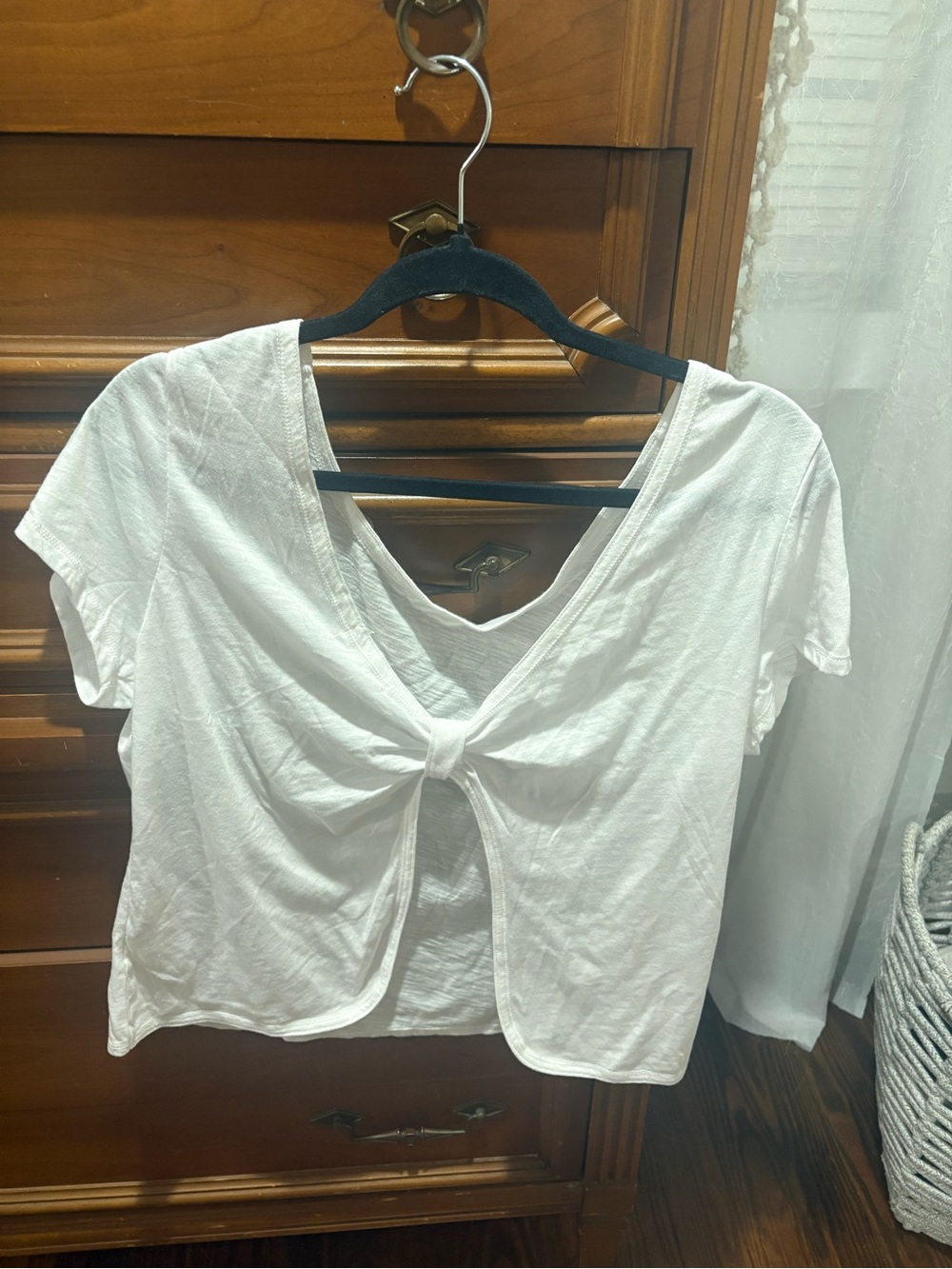 White Knot-Front V-Neck Women's Top